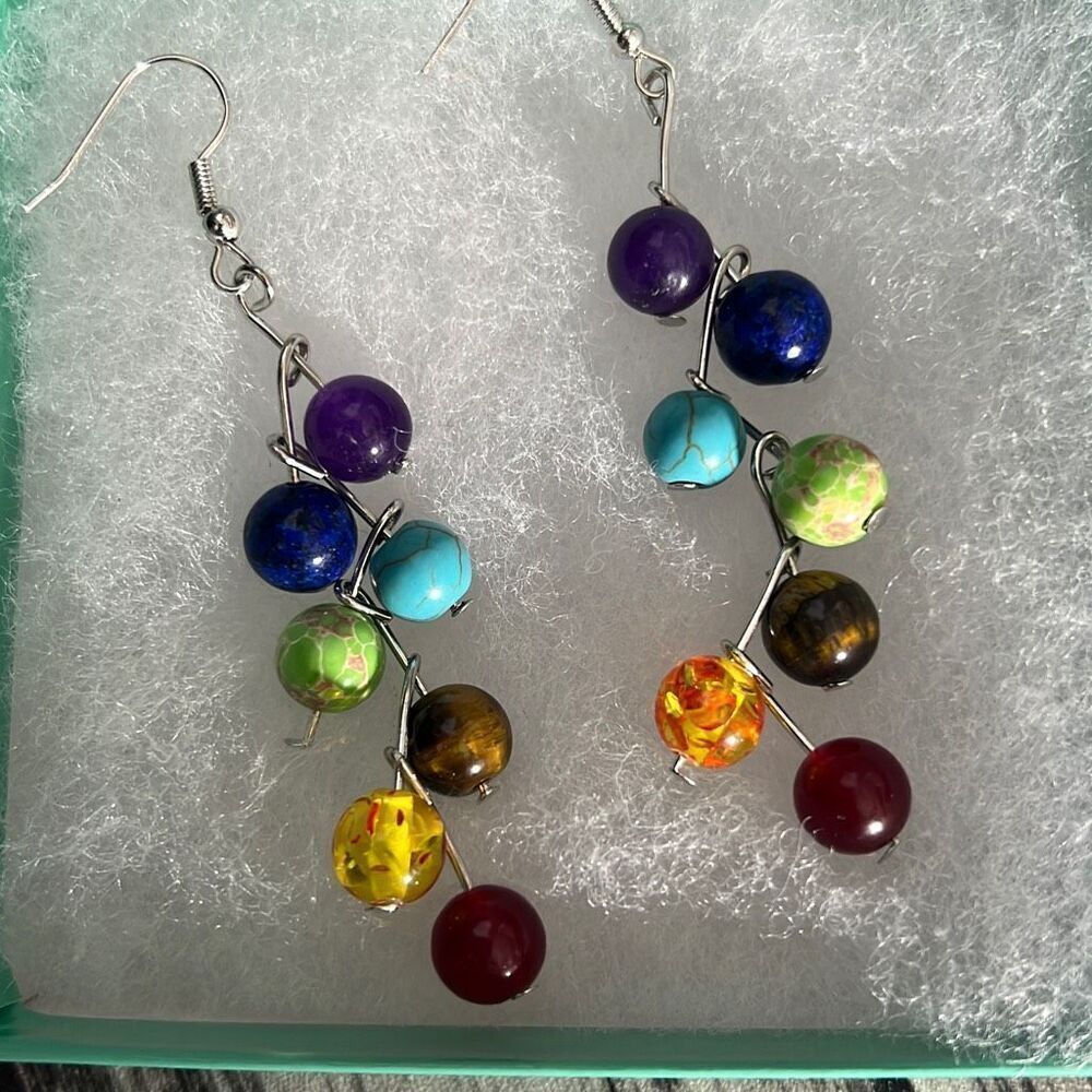 Colorful Beaded Dangle Earrings — Boho Rainbow Drop Style